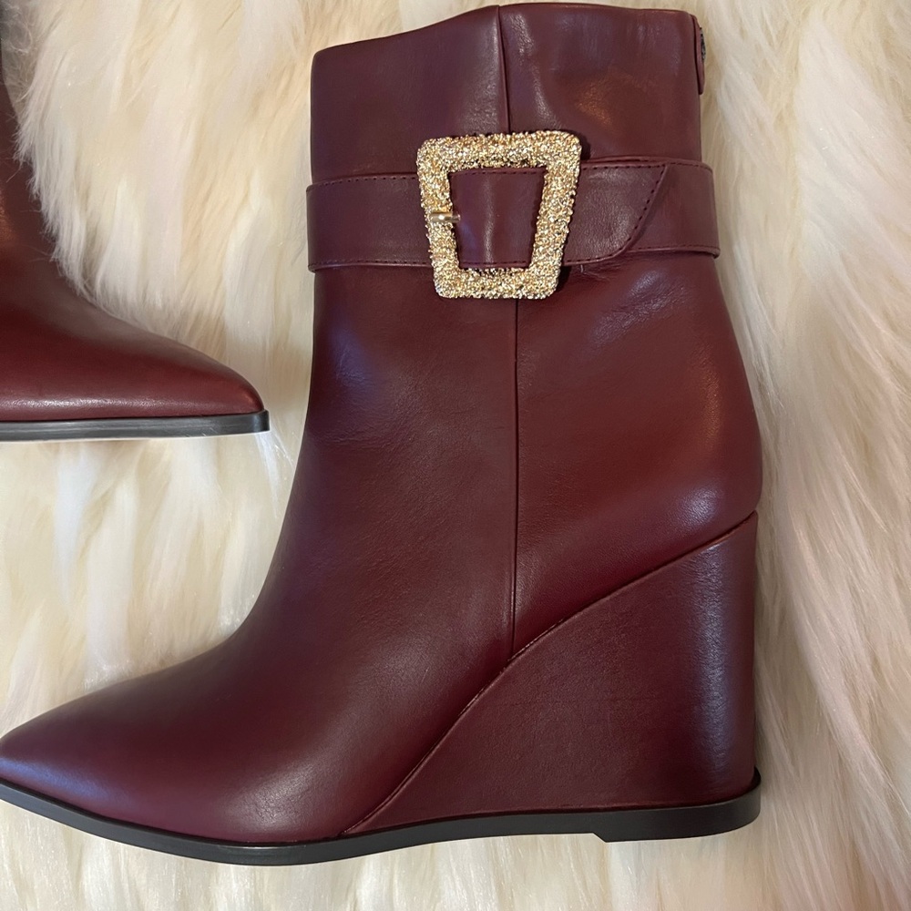 SAM EDELMAN Weslie Leather Wedge Ankle Boots, Burgandy - Picture 5 of 13